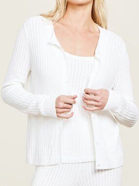NWT Barefoot Dreams CozyChic Ultra Lite Ribbed Button Cardigan Sweater - Pearl